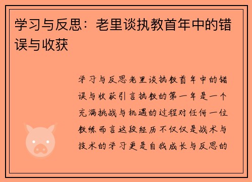 学习与反思：老里谈执教首年中的错误与收获