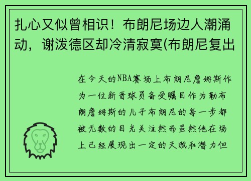 扎心又似曾相识！布朗尼场边人潮涌动，谢泼德区却冷清寂寞(布朗尼复出)